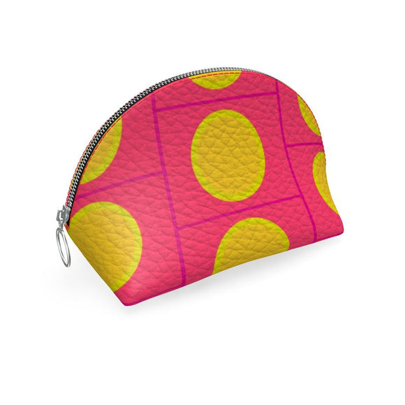 Pink Yellow Sun Shell Leather Pouch