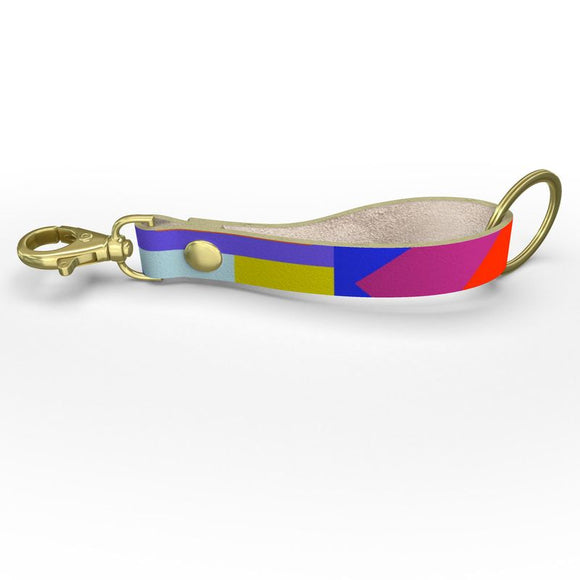 Square Pink Diamond Leather Strap Keychain