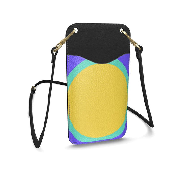 Purple Yellow Sun Leather Phone Case with Strap