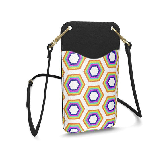 Rainbow Honeycomb Leather Phone Case with Strap
